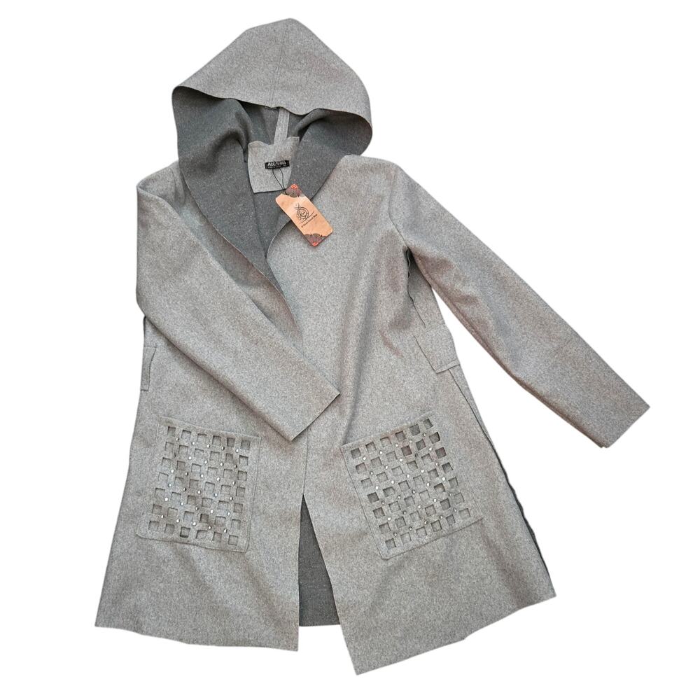 Gorgeous El Esraa Casual Wear Alesraa Womens Size XL Gray Hooded Coat NO BELT